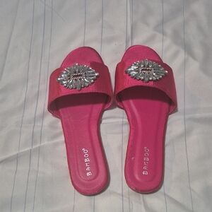 BAMBOO Women's Fuchsia Slide Sandals with Silver Accent